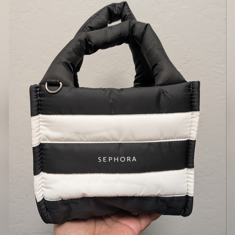 Sephora Black and White Puffer Stripe Tote